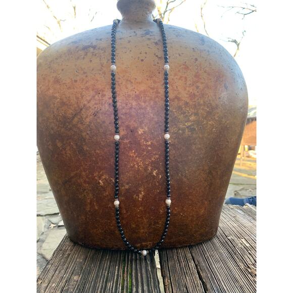 Sterling Silver, Black Onyx and Pearl Necklace by DGS - Picture 1 of 6